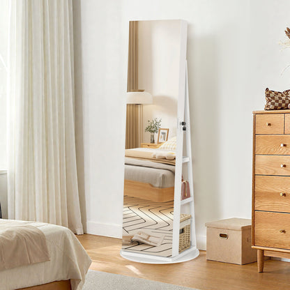 Sieradendoos – Juwelendoos – Sieradenkast – Schmucklade – Sieradenopberger – 360° Draaibare Spiegel – Beveiligd Met Slot – Ruime Opbergruimte – Vrijstaand – Hoogwaardig MDF & Staal – Wit