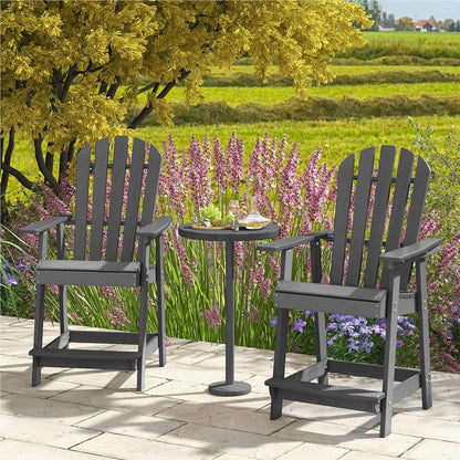 Adirondack Tuinstoel – Buitenstoel – Balkonstoel – Tuinstoel Met Voetsteun – Armleuningstoel – Weerbestendig HDPE – Comfortabele Hoge Rugleuning – Grijs