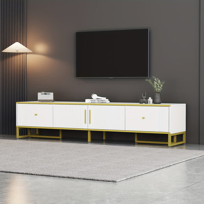 TV Meubel – TV Kast – TV Dressoir – TV Meubels – Media Meubel – Wit Met Gouden Rand – 180x40x40 cm – Verstelbare Poten & Kabeldoorvoer