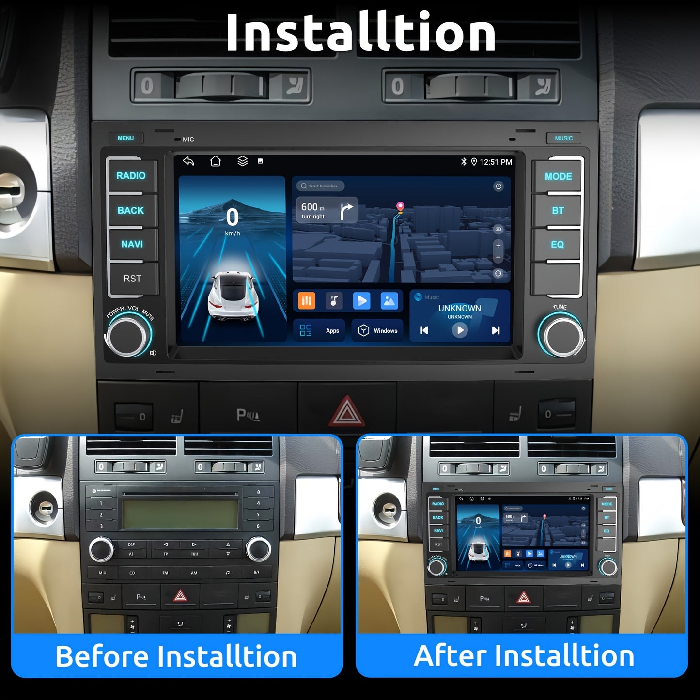 Android Autoradio – Multimedia Systeem – Carplay Radio – Navigatiesysteem – Auto Entertainment – 7 Inch HD Touchscreen – Android 14 – WiFi & GPS