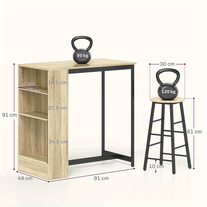 3-in-1 Bar Set with Storage Shelf & Footrest for Small Spaces, Bar Sets For Home, Bar Stool Chairs, Bar Stools, Bar Decor, Bar Furniture, Barstool Chairs, Barstools, Indoor Bar, Tables For Small Spaces, Bar Shelves, Bistro Se
