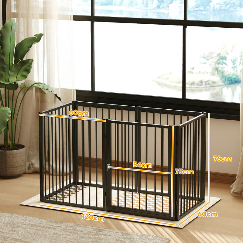 Puppy Playpen, Foldable Portable Dog Playpen, Steel Puppy Playpen, Lockable Door, Weather , Black