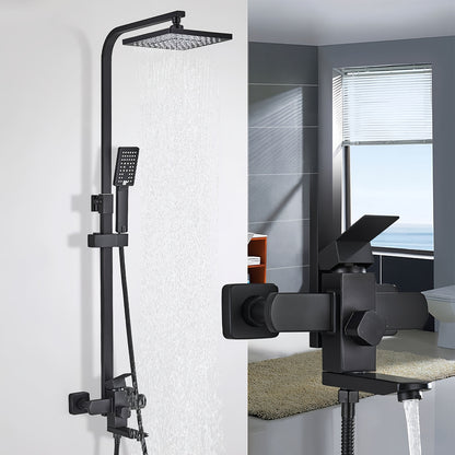 Regendouche – Doucheset – Douchekop – Douche – Regendoucheset – Mat Zwart – Vierkante 20,3 cm Hoofddouche – Messing Verstelbare Houder