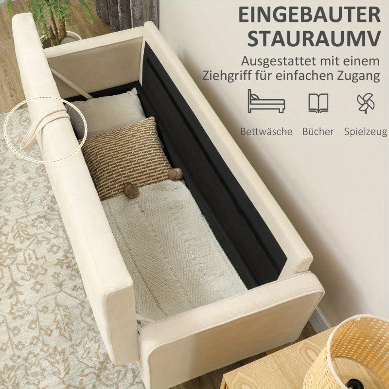 Bankstel – 3-zitsbank – Sofa – Slaapbank – Zetel – Stofbekleding – Met Opbergruimte – 166,5x62x82 cm – Crème wit