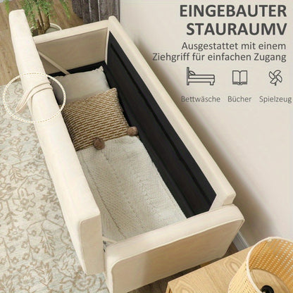 Bankstel – 3-zitsbank – Sofa – Slaapbank – Zetel – Stofbekleding – Met Opbergruimte – 166,5x62x82 cm – Crème wit