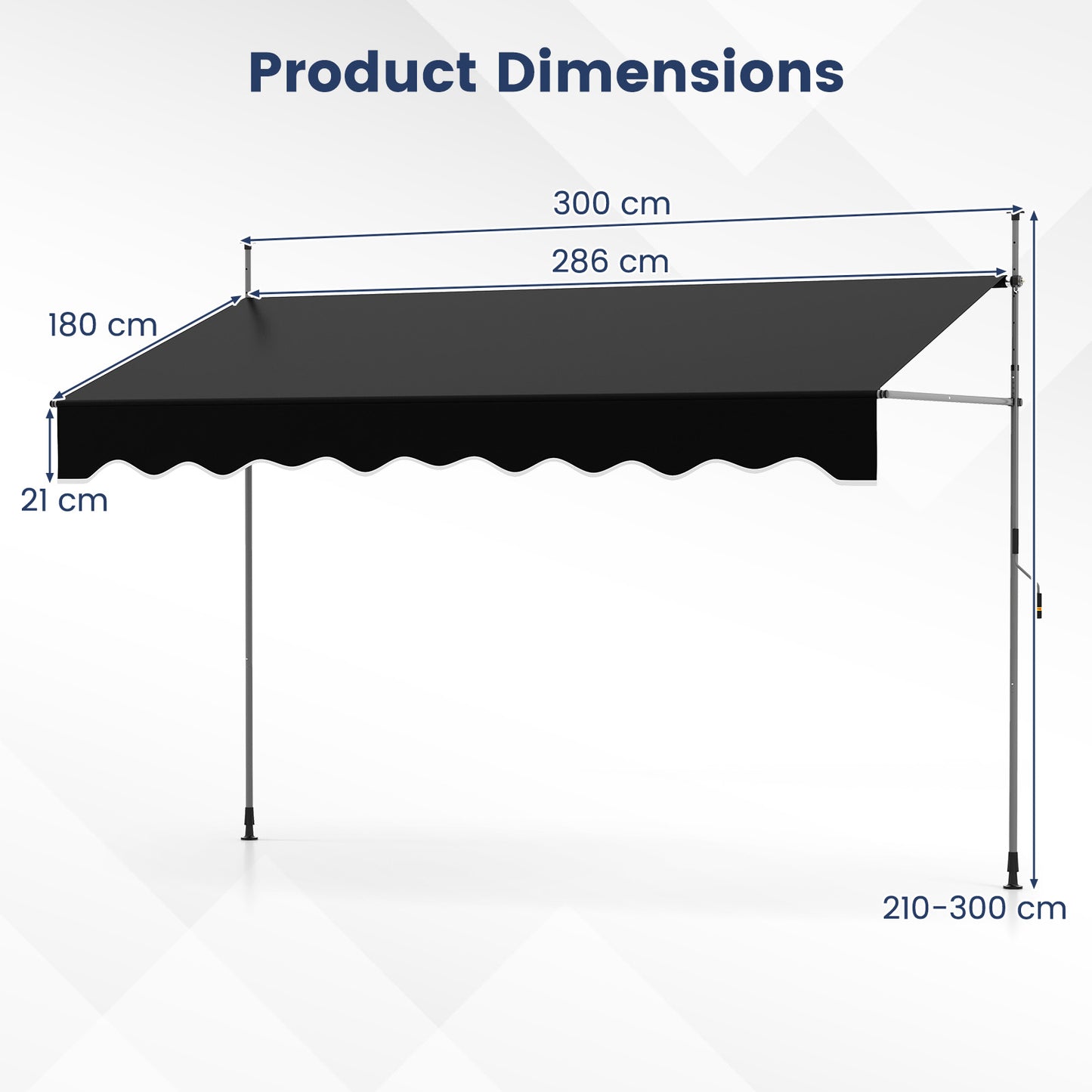 Uitschuifbare Zonwering – Terraszonwering – Balkonzonwering – Zonnescherm – Handbediend Schaduwdoek – 3 x 1,8 Meter – Duurzaam Polyester Doek