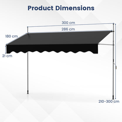 Uitschuifbare Zonwering – Terraszonwering – Balkonzonwering – Zonnescherm – Handbediend Schaduwdoek – 3 x 1,8 Meter – Duurzaam Polyester Doek
