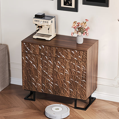 Dressoirkast – Dressoir – Opbergkast – Sideboard – Kast – Modern Klassiek Bruin – Stevige Metalen Poten – 2 Lades + 2 Deuren met Soft-Close – Compact 68,5 cm Hoog