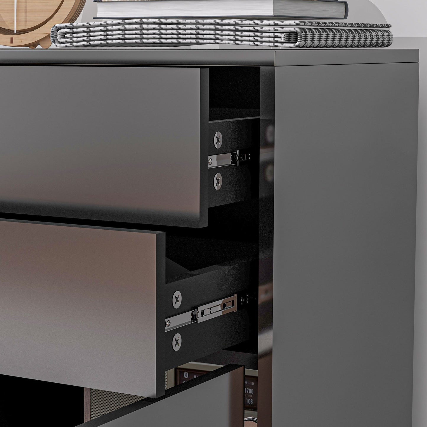 Buffetkast – Dressoir – Opbergkast – Sideboard – Kast Met Laden – Glanzend Zwart – Verstelbare Planken – 79x36x74 Cm