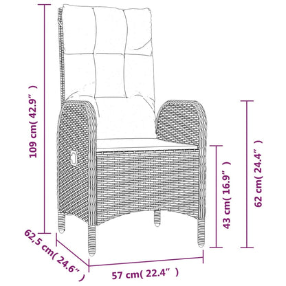 Tuinset – Tuinmeubelset – Loungeset – Terrasmeubels – Balkonset – Verstelbare Rugleuning – Weerbestendig PE-Rattan – Zwarte Kussens