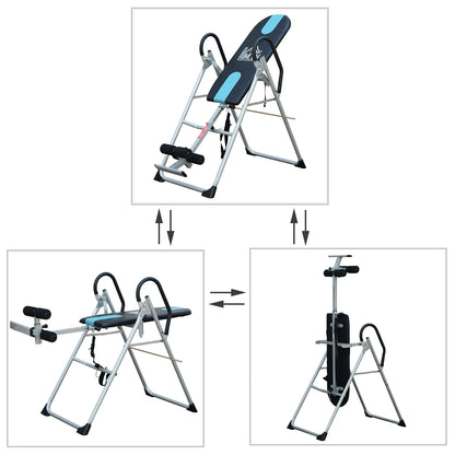 Inversietafel – Inversiebank – Rugtrainer – Stretching Bank – Fitnessbank – Verstelbare Hoogte 147-198 cm – Veiligheidsriem & Stalen Frame – Zwart/Zilver