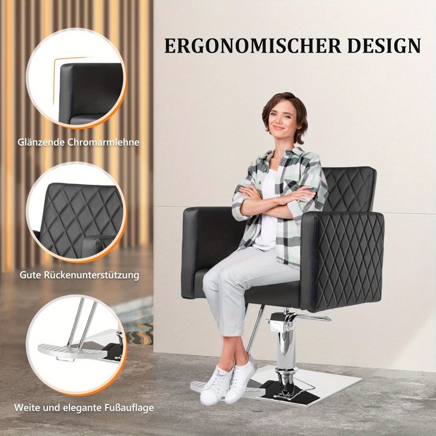 Kappersstoel – Barbersstoel – Salonstoel – Stoel Voor Kappers – Hairstylersstoel Zwart – Verstelbare Hoogte 90-105 cm – 360° Draaibaar Met Aluminium Voetsteun