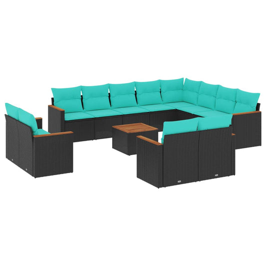 Tuinbank – Buitenbank – Zitbank – Tuinmeubel – Loungebank – Weerbestendig Polyrattan – Inclusief Tafel Met Acaciahouten Blad