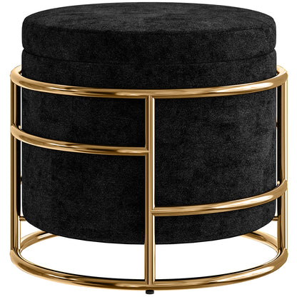 Voetenbankje – Voetensteun – Poef – Zitbankje – Opbergpoef – Fluwelen Bekleding – Gouden Metaal Frame – 24L Opbergruimte – Max 120 kg