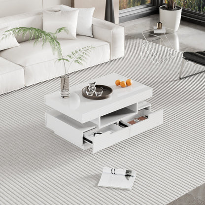 Salontafel – Koffietafel – Bijzettafel – Woonkamertafel – Opbergtafel – Hoogglans Wit – 4 Lades – Ruime Opbergruimte – Duurzaam Samengesteld Hout – Geen Montage Nodig