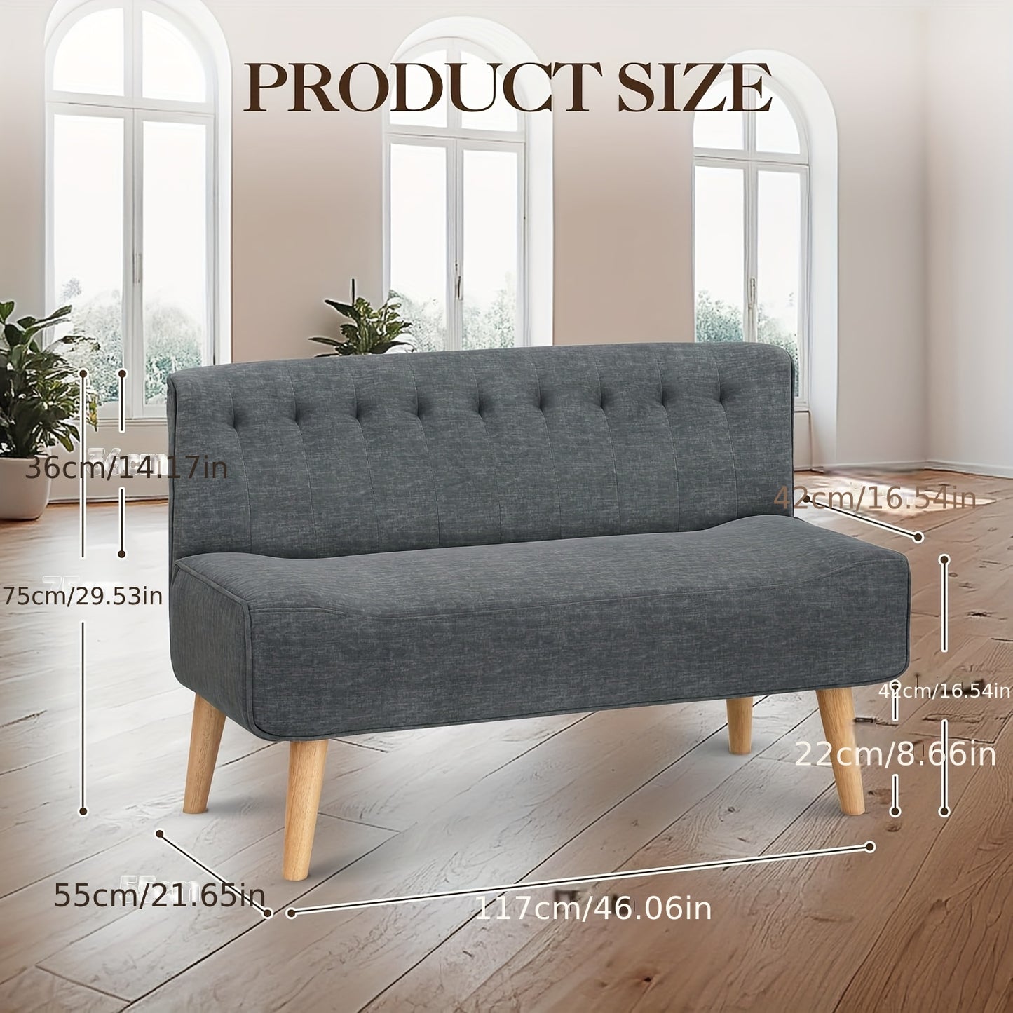 2-Zitsbank – Tweezitsbank – Sofa – Loveseat – Compact Bank – Modern Grijs – Houten Poten – Compact Formaat voor Kleine Ruimtes