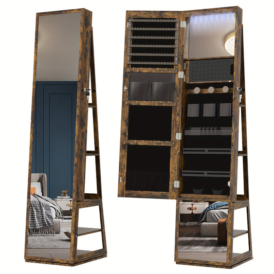Sieradenkast – Juwelenkast – Spiegelkast – Sieradenopberger – Make-upkast – 4-in-1 Design – Afsluitbaar Met Volledige Spiegel – Vintage Kleur – MDF & Fluwelen Bekleding