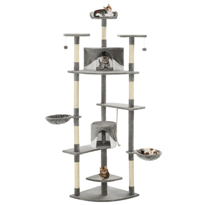 Krabpaal – Kattenkrabpaal – Kattenboom – Kattenhuis – Krabmeubel – Meerdere Niveaus – Pluche Bekleding - Grijs en Wit