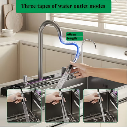 Keukenspoelbak – Spoelbak – Gootsteen – Wastafel – Wasbak – Roestvrij Staal Gunmetal Grijs – 75x45 cm – Enkele Kom – Digitale Waterdisplay – Uittrekbare Kraan – Inclusief Snijplank & Koppenwasfunctie