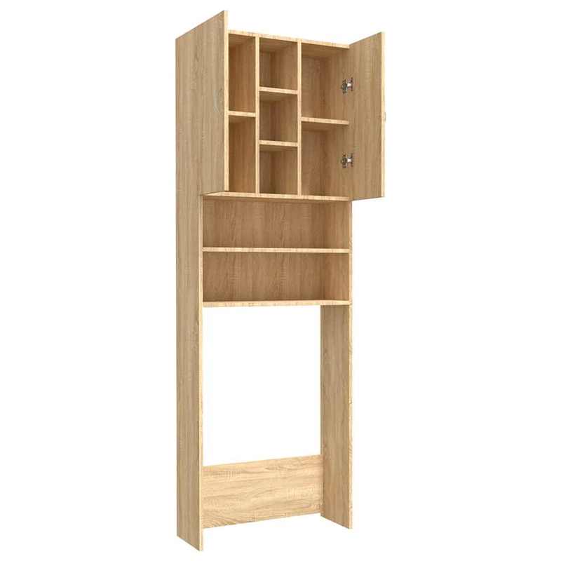 Wasmachinekast – Wasmachine Meubel – Wasmachine Ombouw – Opbergkast – Badkamerkast – Sonoma Eiken – 64x25,5x190 cm – Hoogwaardig Hout – Veel Opbergruimte