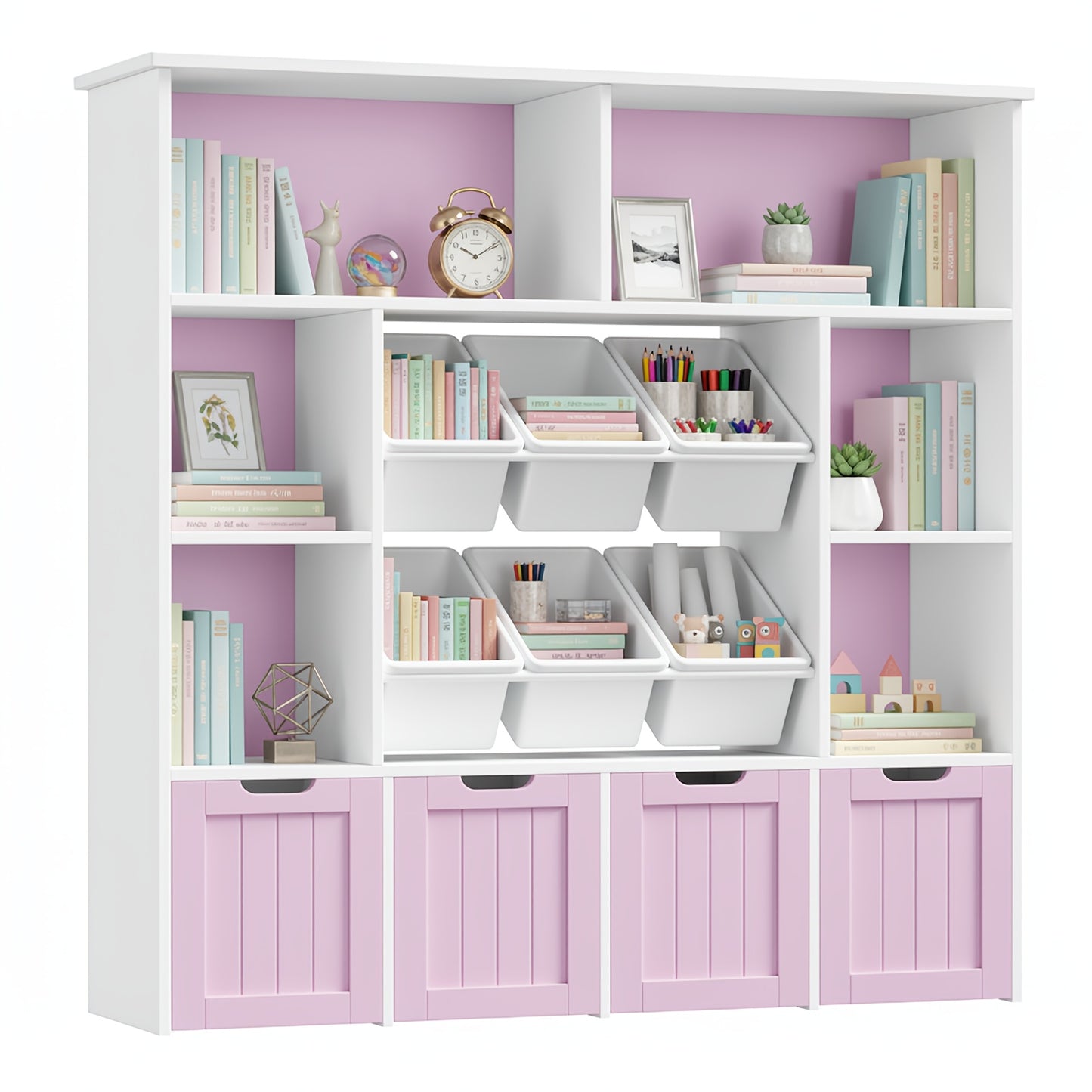 Mobiele Boekenkast – Houten Boekenplank – Opbergkast – Boekenkast Met Lade – Verplaatsbare Kast – 6 Lagen Opbergruimte – Stevig duurzaam hout – Eenvoudige Montage