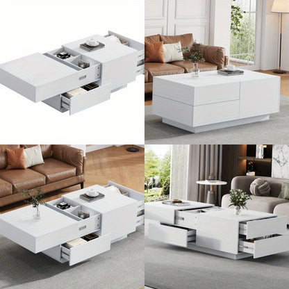 Salontafel – Koffietafel – Tafel – Woonkamertafel – Lounge tafel – Schuifblad – 4 Lades – Modern Wit – Compact 90x55x45 cm