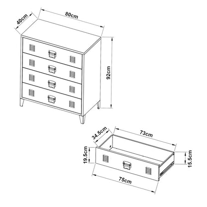 Stalen Kast – Metalen Ladekast – Archiefkast – Kantoorkast – Opbergkast – Industrieel Design – 80x40x92 cm – Ventilatieladen