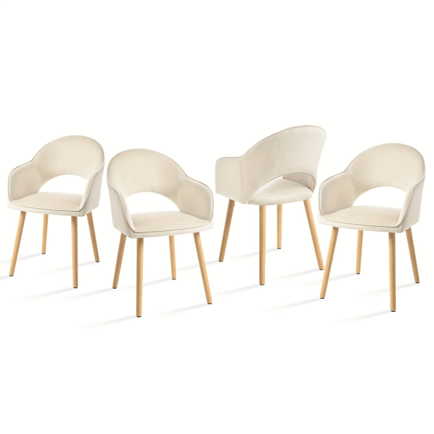 Eetkamerstoelen – Dining Stoelen – Armstoelen – Lounge Stoelen – Stoelen Met Armleuning – Set Van 4 – Licht Beige – Ergonomisch Met Houten Poten