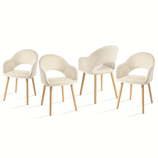 Eetkamerstoelen – Dining Stoelen – Armstoelen – Lounge Stoelen – Stoelen Met Armleuning – Set Van 4 – Licht Beige – Ergonomisch Met Houten Poten