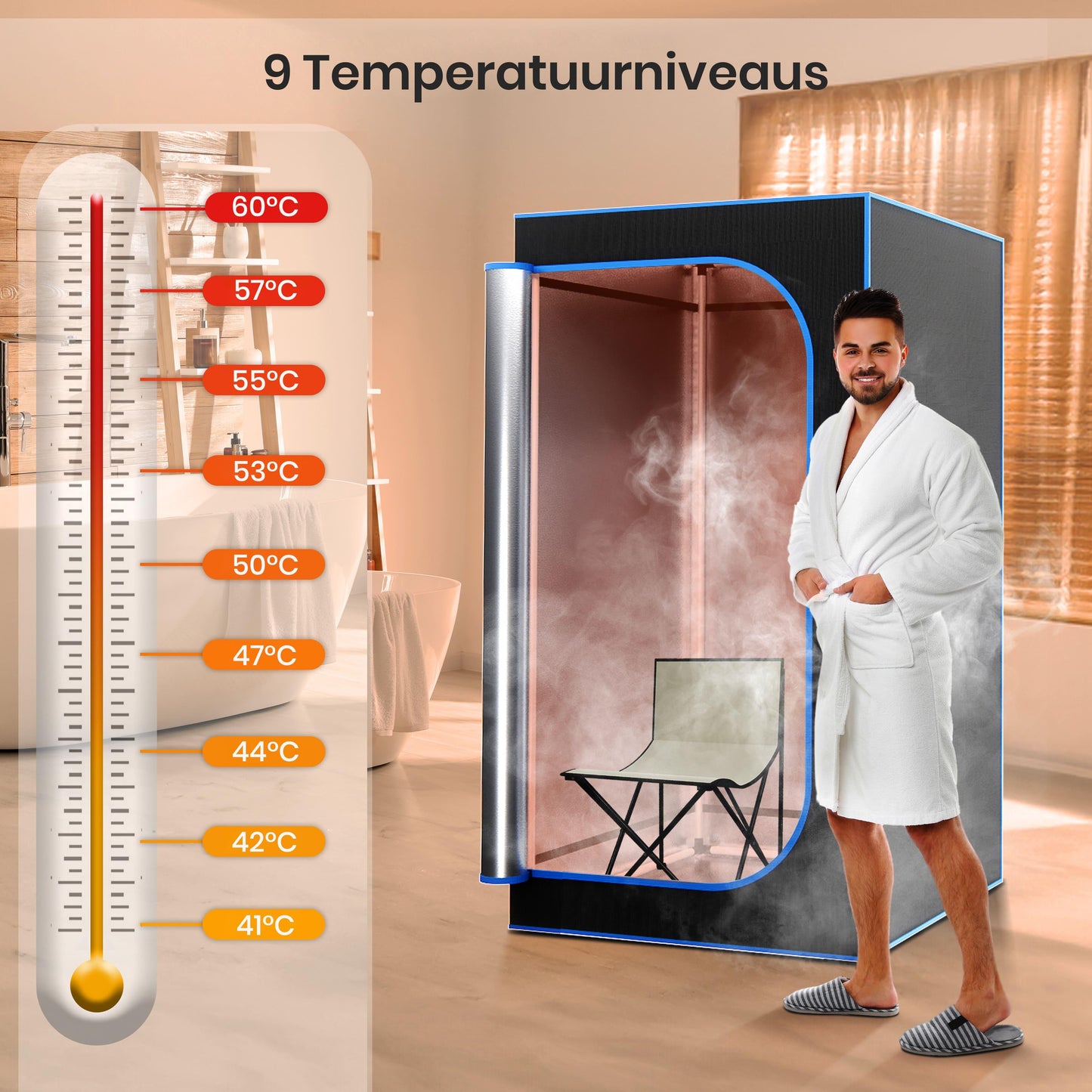 Infraroodsauna – Sauna Tent – Draagbare Sauna – Inklapbare Sauna – Sauna Cabine – Inklapbare Stoel – Verwijderbare Voetenzak – Afstandsbediening – Compact 90x90x180 cm – Zwart