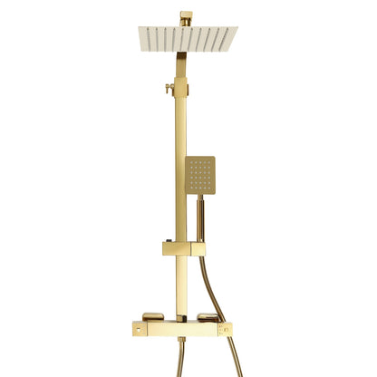 Doucheset – Regendouche – Thermostaatkraan – Douchegarnituur – Handdouche – Gouden Vierkant Design – 20 cm Hoofddouche – Hoogwaardig Messing