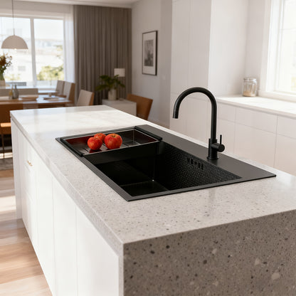Black stainless steel sink, kitchen sink with drain basket and soap dispenser, stainless steel sink suitable for bathrooms, laundry rooms, restaurants, drop-in sink with drain kit, Drop-In Sink Application, Laundry Room Utili