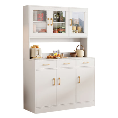 Keukenkast – Keukenbuffet – Opbergkast – Buffetkast – Kast – 6 Deuren – Verstelbare Planken – Wit MDF Met Gouden Handgrepen – Vrijstaand Met Werkblad