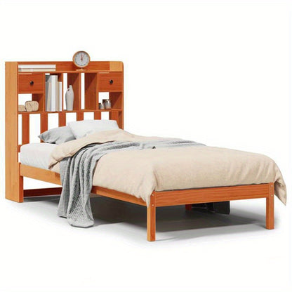 Modern Bookcase Bed with Built-in Shelves - Space-Saving Design, Hardwood Construction, Easy Assembly - for Small Apartments, Dorms, Studios - Marrone Cera (Brown-) - Mattress Not Included - Model 100x200cm (39x79"), Dorm Roo