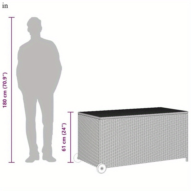 Opbergbak Buiten – Tuinbox – Opslagbak Met Wieltjes – Opbergkist – Tuinkist – Groot 120x65x61 cm – Zwart Rattan Design – Stevig Met Wieltjes