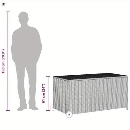 Opbergbak Buiten – Tuinbox – Opslagbak Met Wieltjes – Opbergkist – Tuinkist – Groot 120x65x61 cm – Zwart Rattan Design – Stevig Met Wieltjes