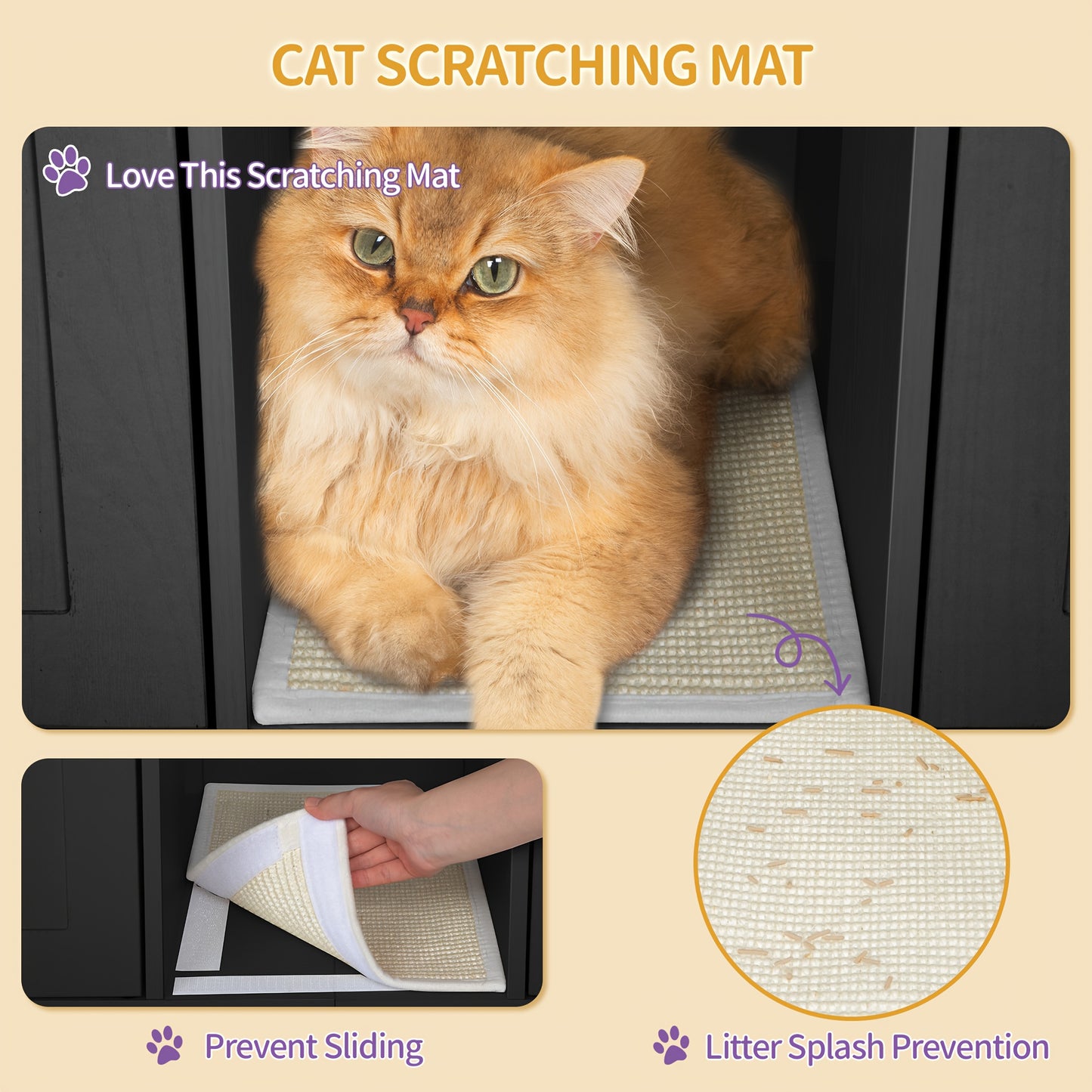 Kattenbakkast – Kattenkast – Kattenbak Meubel – Kattenhuis – Kattenbak Ombouw – Voor 2 Katten – Verborgen Kattenbak Met Opbergruimte – Wit Met Gouden Accenten – 140x48x62 cm – Inclusief Pluche Speelballen