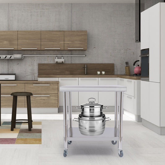 Stainless Steel Kitchen Worktop - 2-Tier Storage, Waterproof & Rust-, 299.82KG Capacity, Easy to Clean, Mobile with Castors, Ideal for Home & Commercial Use