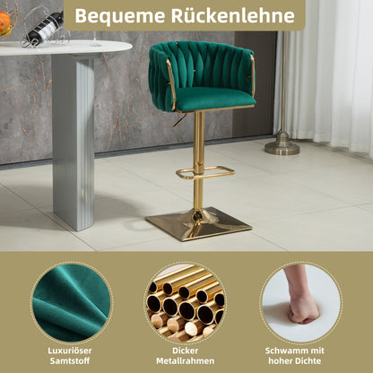 Barkrukken Set – Barstoelen – Keukenstoelen – Draaibare Krukken – Eetkamerstoelen – Verstelbare Hoogte – 360° Draaibaar Met Gouden Frame – Smaragdgroen Fluweel