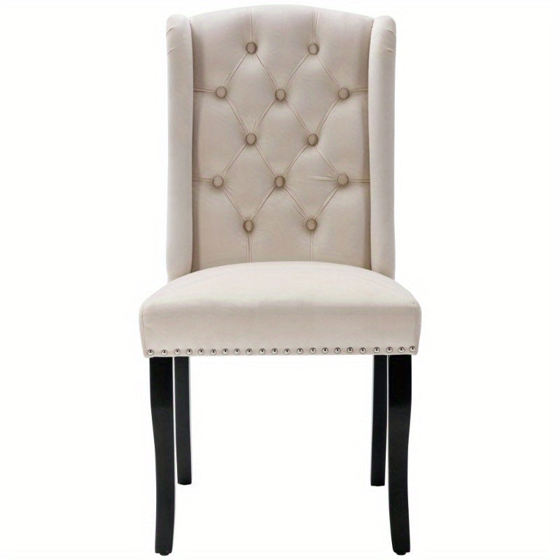 Eetkamerstoelen Set – Keukenstoelen – Stoelen Beige – Lounge Stoelen – Tafelpoot Stoelen – Button Tufted Bekleding – Chroom Nagelrand