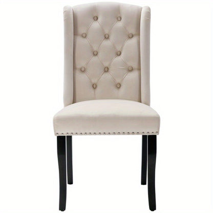 Eetkamerstoelen Set – Keukenstoelen – Stoelen Beige – Lounge Stoelen – Tafelpoot Stoelen – Button Tufted Bekleding – Chroom Nagelrand