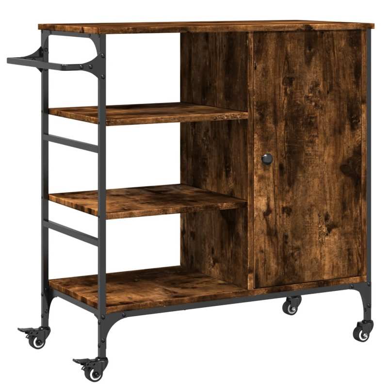 Keukentrolley – Keukenwagen – Serveerwagen – Keukenrek – Opbergtrolley – Rook Eiken – Hout & Staal – 87,5x38,5x84,5 cm