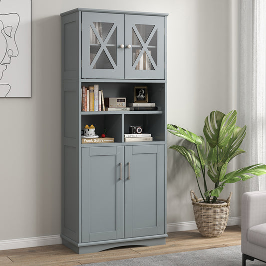 Badkamerkast – Badkamermeubel – Kolomkast – Opbergkast – Vrijstaande Kast – Acryl Deuren – Verstelbare Planken – 145 cm Hoog – Grijs