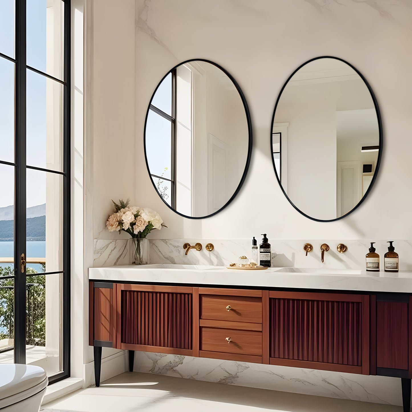 Large Black Oval wall mirror - Elegant Modern Bathroom & Living Room Mirror with Brushed Aluminum Frame, Anti-Rust -Deformation, HD Clear Glass - for Entryway, Bedroom, Hallway, Over Sink - Easy Mounting (60x80cm/70x90cm) - H