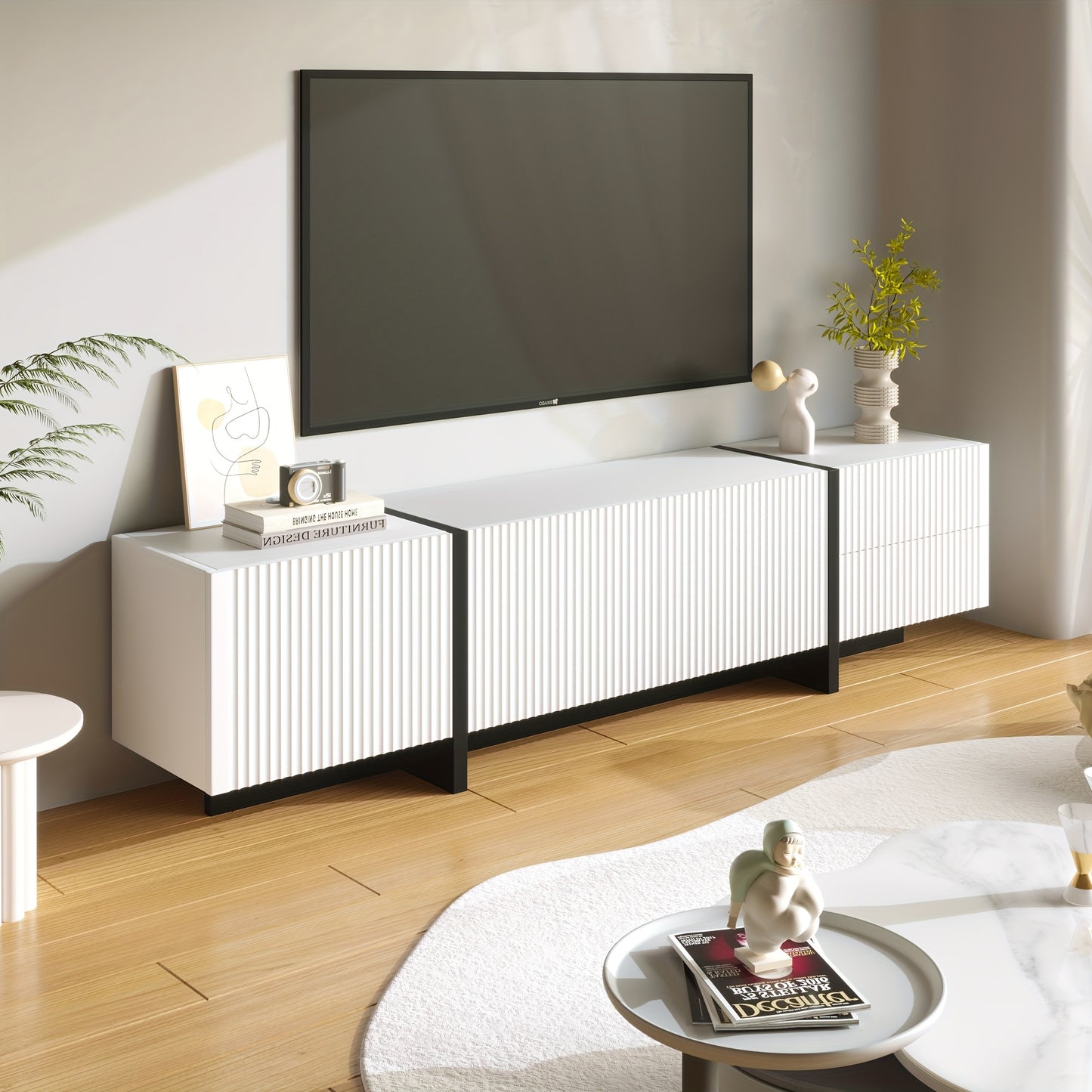 TV Meubel – TV Dressoir – TV Kast – Media Meubel – Televisiemeubel – Massief Hout – 3 Deuren & 2 Laden – 190 cm – MDF – Geen Stroomvoorziening
