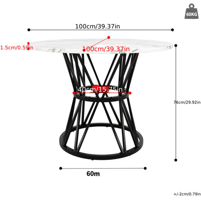 Round Dining Table (100×100×76cm), Kitchen & Living Room Coffee/Dinner table for 4, Stylish Metal Legs, Golden Finish, Table for Dining Room, Coffee Table with Storage, Round Dinner Table, Rectangular Dining Table, Marble R