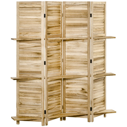 Kamer-scherm – Roomdivider – Scheidingswand – Vouwdeur – Scherm met Planken – Paulownia Hout – 4 Panels 162x170 cm – 3 Opbergplanken – Autoclave Den Look