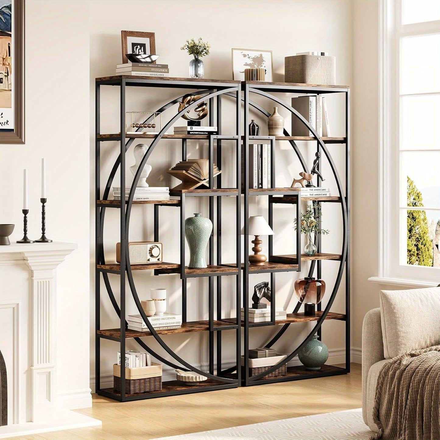 Boekenkast – Boekenrek – Opbergkast – Vakkenkast – Boekplank – Industrieel – Metalen Frame & Houten Planken – 70,8 Inch Hoog – Open Achterzijde