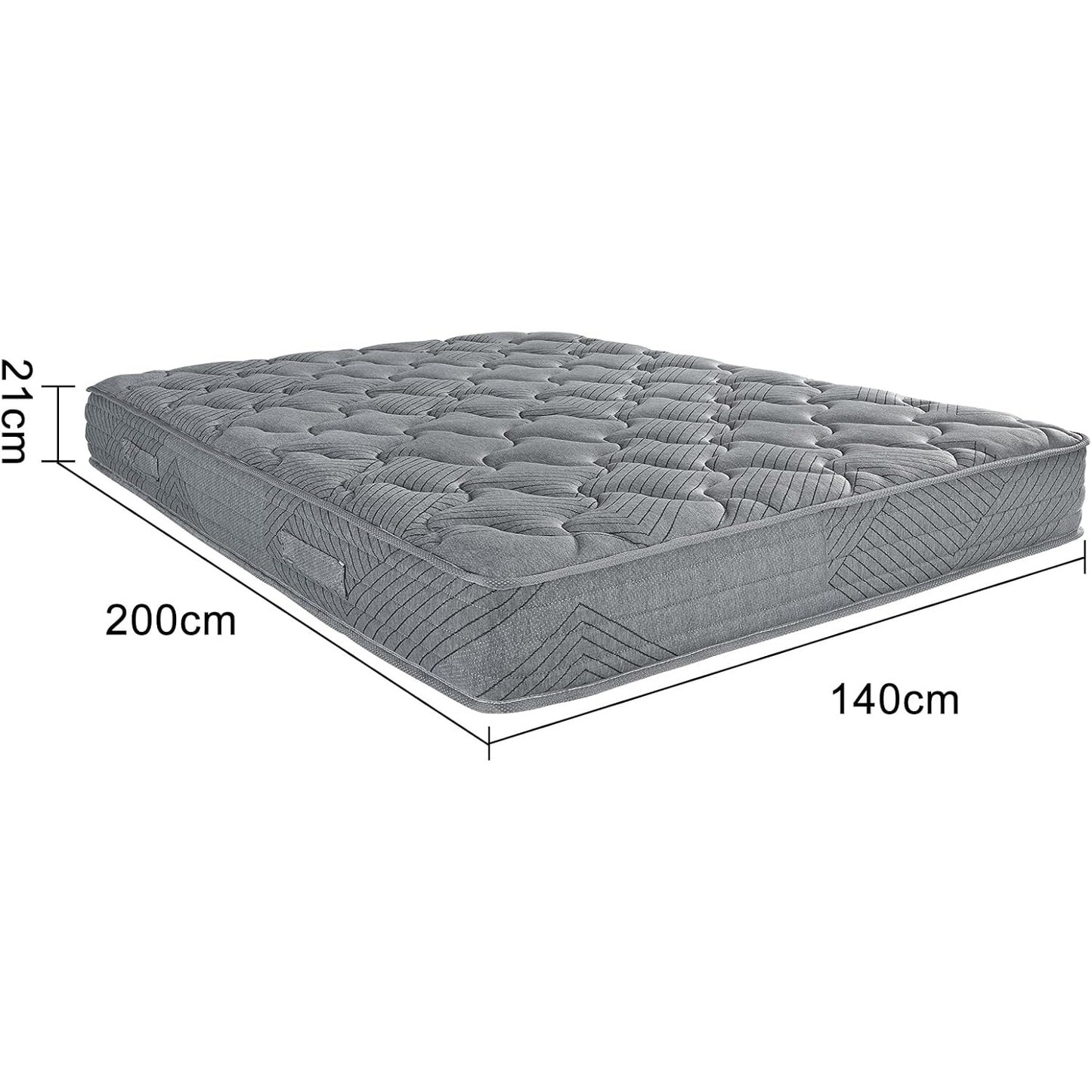 Tweepersoonsmatras – Matrasondersteuning – Slaapmatras – Bedmatras – Full Size Matras – Memory Foam – Verende Basis – 140 x 200 cm – Medium Stevigheid – Ademend Katoen – Grijs Sterrenpatroon