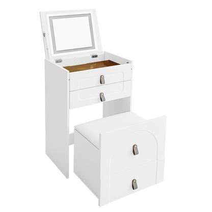Opbergkruk – Opbergstoel – Nachtkastje – Kaptafel – Zitkruk – Wit – Bamboe – Ingebouwde Spiegel – Compact Design